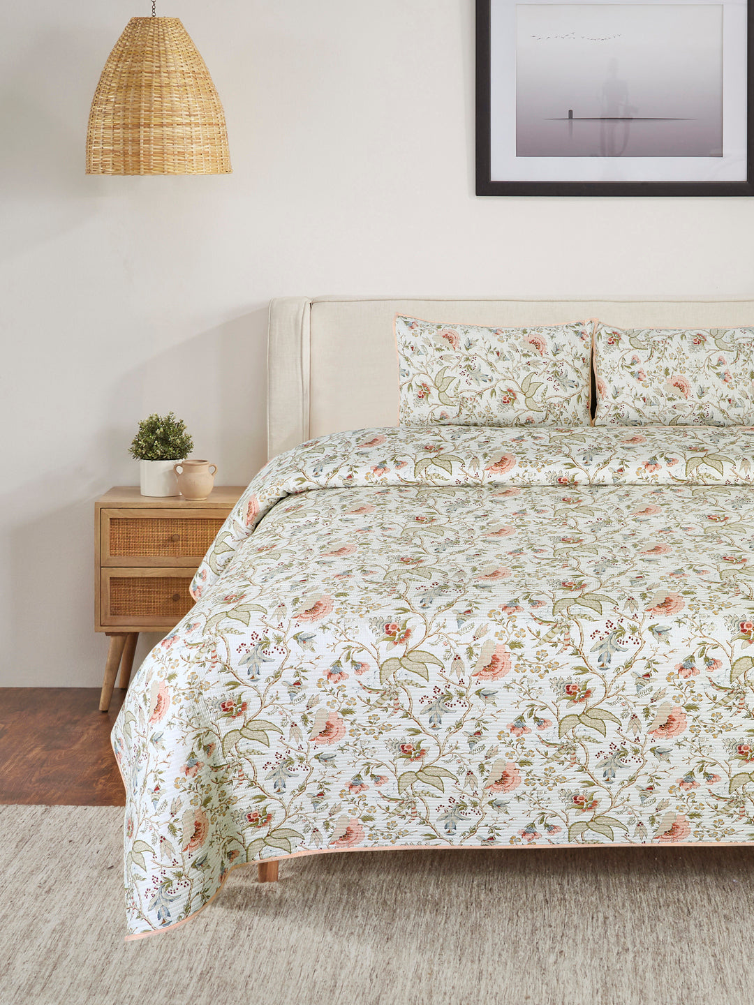 Off White Cotton printed comforter reversible design