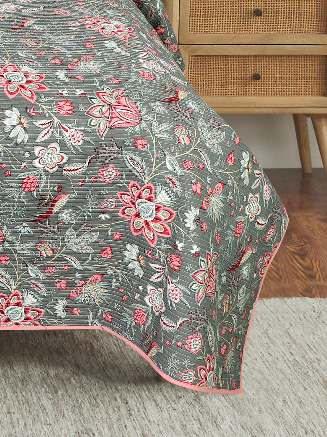 Olive Green Colour Cotton printed comforter reversible design