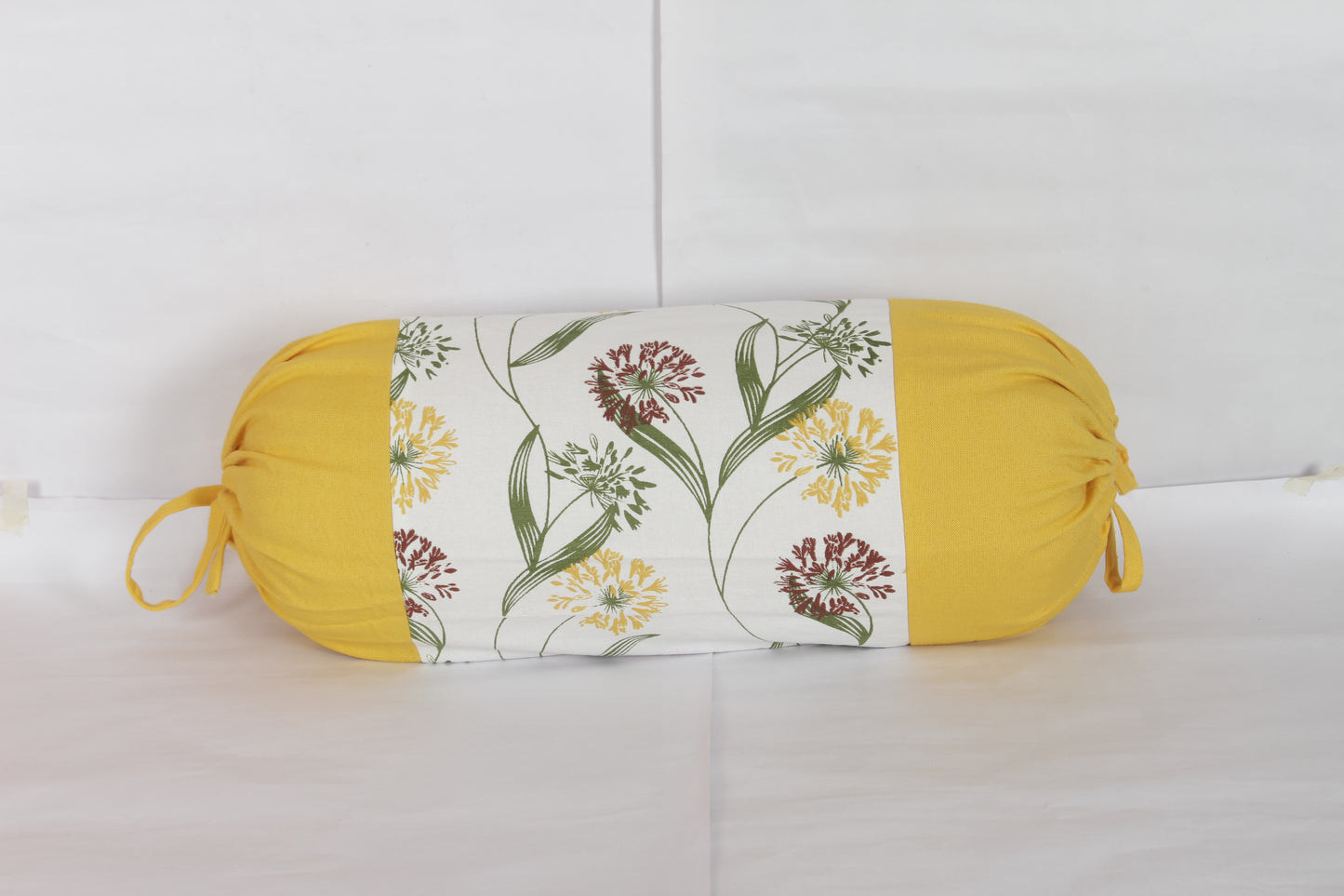 Mix n Match Cotton Floral Design Yellow Color Bolster Cover, Pack of 2