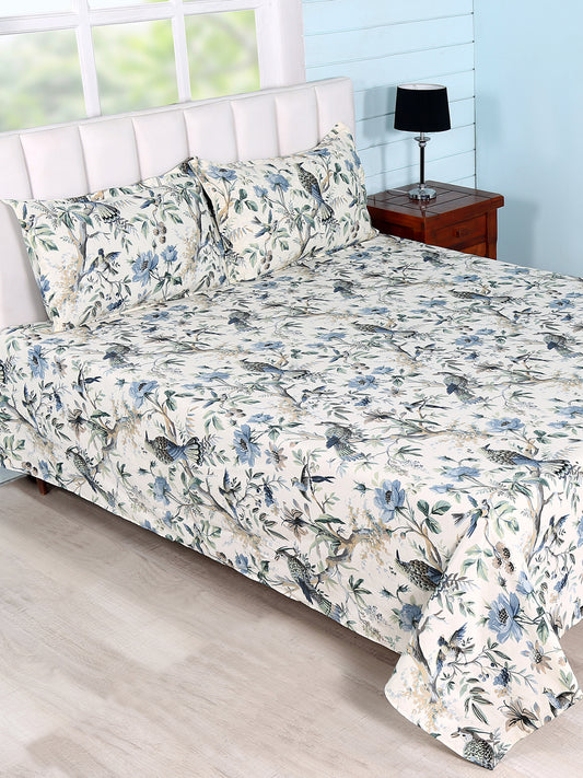 Bedsheets in Blue/White colour made with Cotton Material , Bedding - 3 Pcs Set