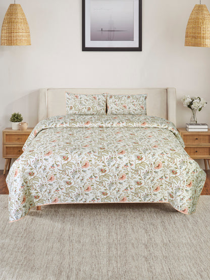 Off White Cotton printed comforter reversible design