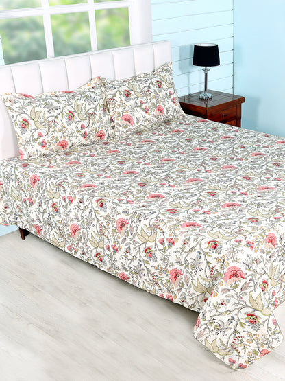 Bedsheets in Beige/ Mehroon colour made with Cotton Material , Bedding - 3 Pcs Set