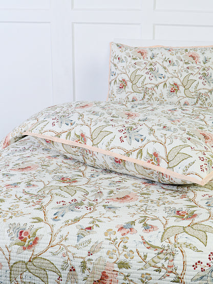 Off White Cotton printed comforter reversible design