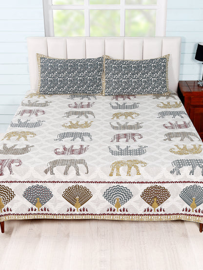 Bedsheets in Brown/Grey colour made with Cotton Material , Bedding - 3 Pcs Set