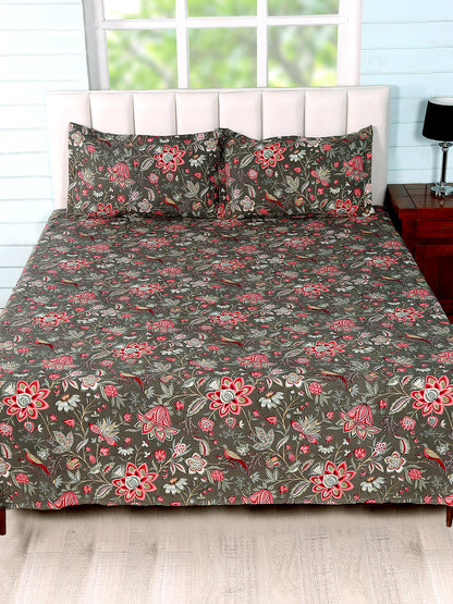 Bedsheets in Grey/Mehroon color made with  Cotton Material , Bedding - 3 Pcs Set