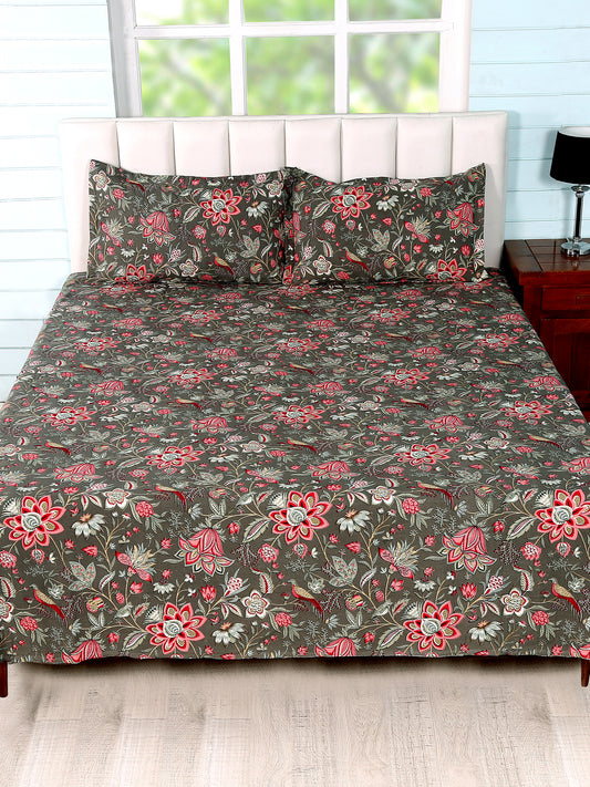 Bedsheets in Grey/Mehroon color made with  Cotton Material , Bedding - 3 Pcs Set