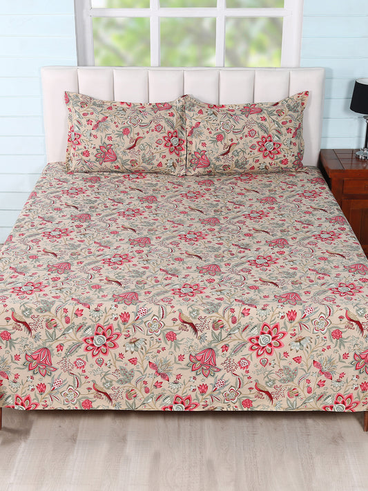 Bedsheets in Beige/Mehroon colour made with  Cotton Material , Bedding - 3 Pcs Set