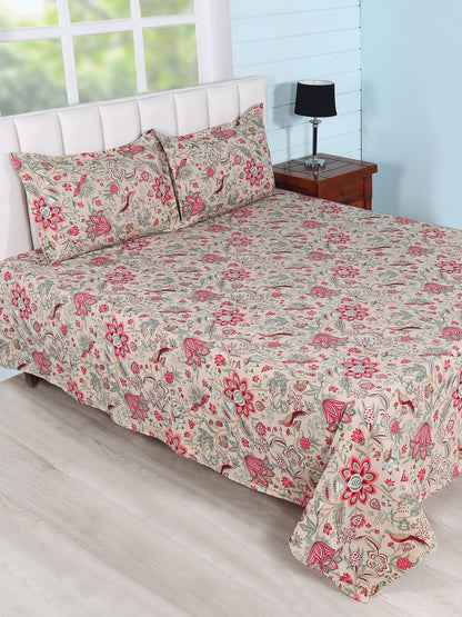 Bedsheets in Beige/Mehroon colour made with  Cotton Material , Bedding - 3 Pcs Set