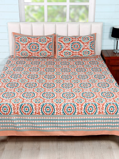 Soumya Rust Cotton Double Bedsheet Euro Ethnic Print