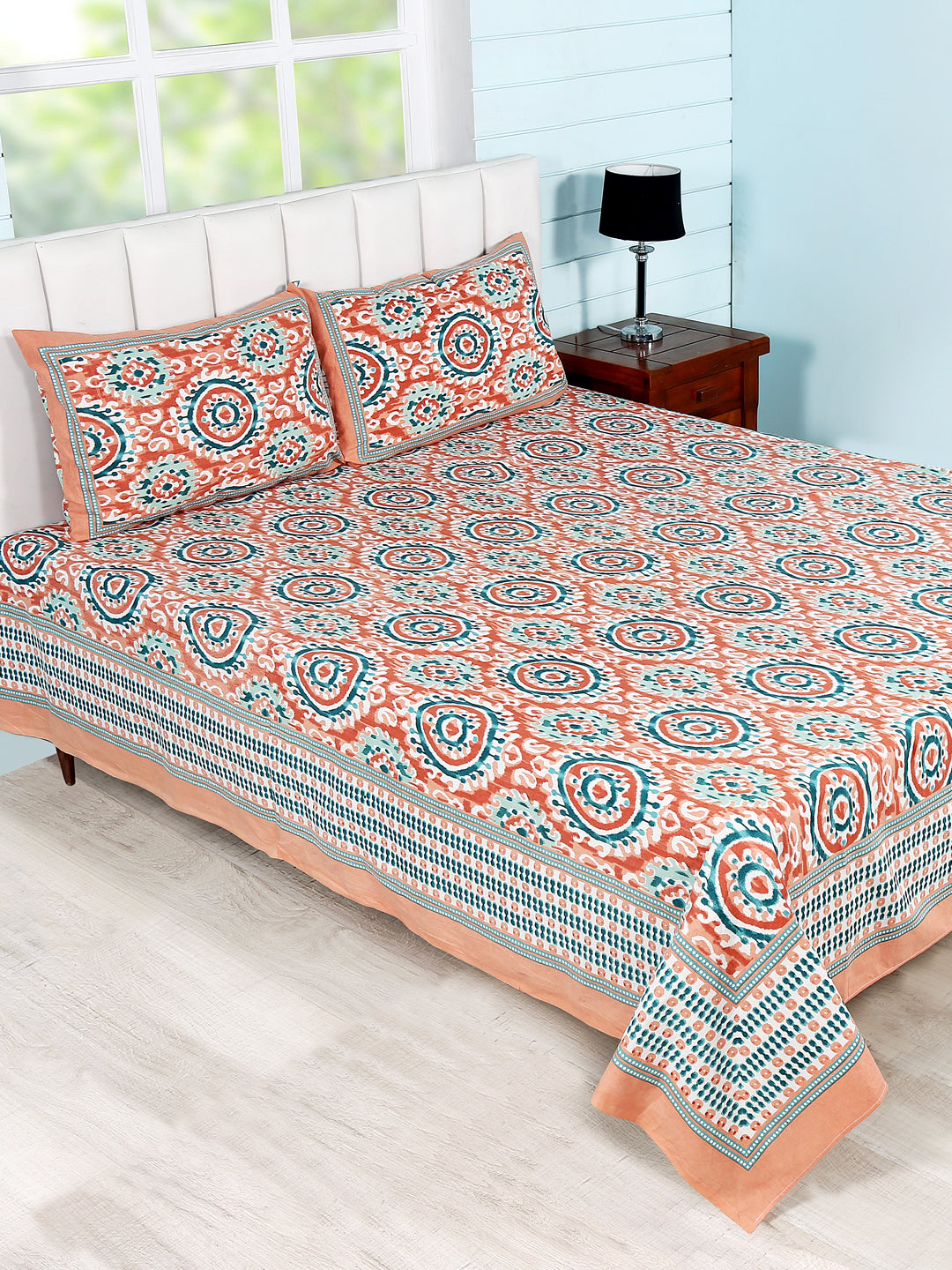 Soumya Rust Cotton Double Bedsheet Euro Ethnic Print