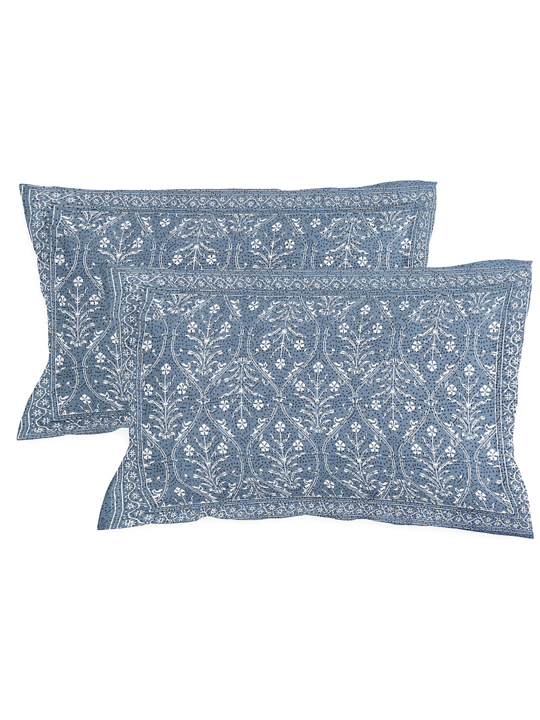 Soumya  Blue Cotton Double Bedsheet Euro Ethnic Print