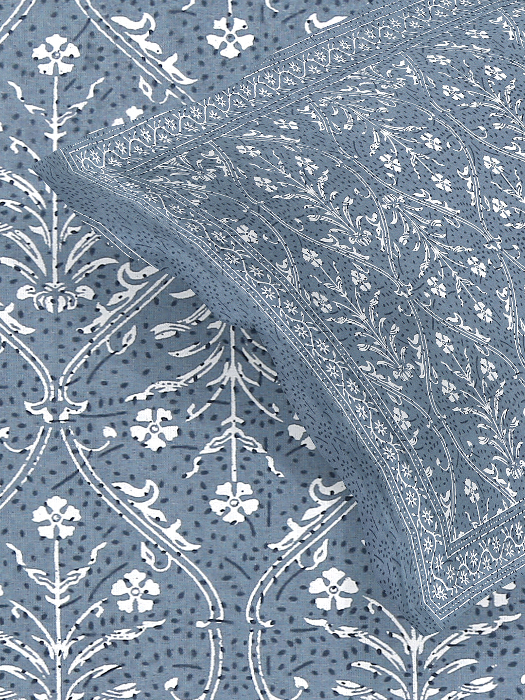 Soumya  Blue Cotton Double Bedsheet Euro Ethnic Print