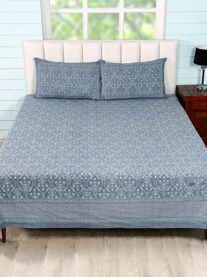 Bedsheets in Blue/White colour made with  Cotton Material , Bedding - 3 Pcs Set