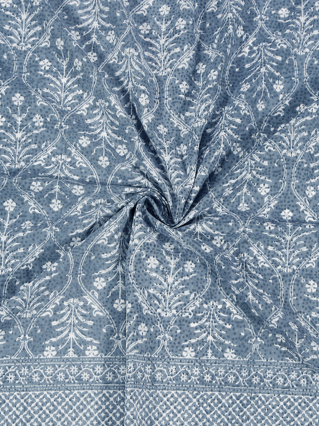 Soumya  Blue Cotton Double Bedsheet Euro Ethnic Print