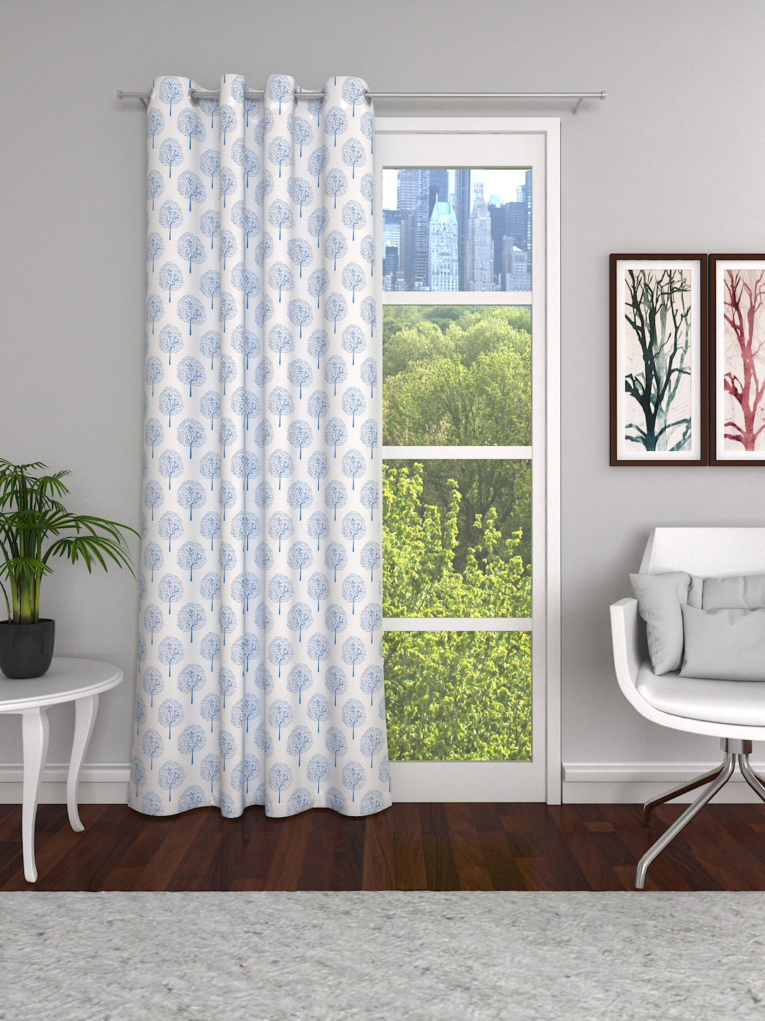 Soumya Premium Lightweight Voile Semi Sheer Blue Eyelet Curtain, Pack of 1