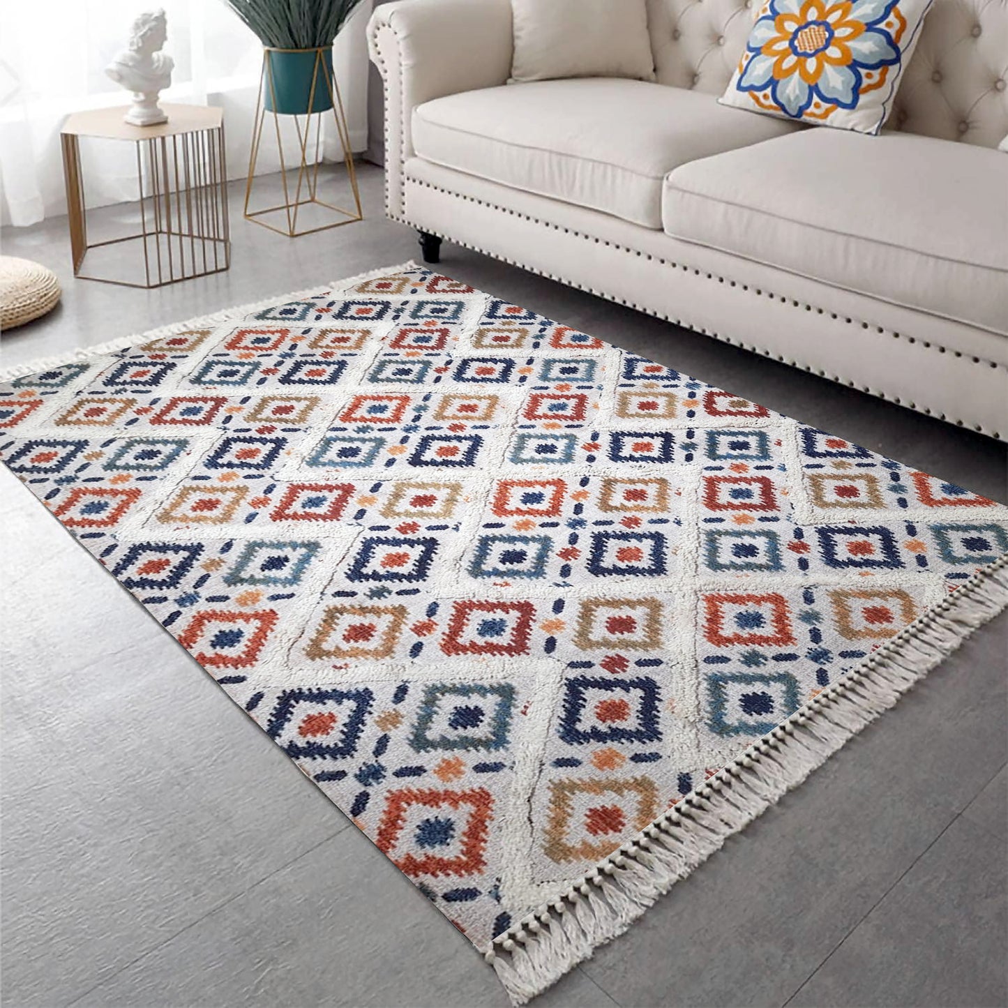 Kingfisher Tufted Rugs, Multi-Color Geometrical Poly-Cotton Blend