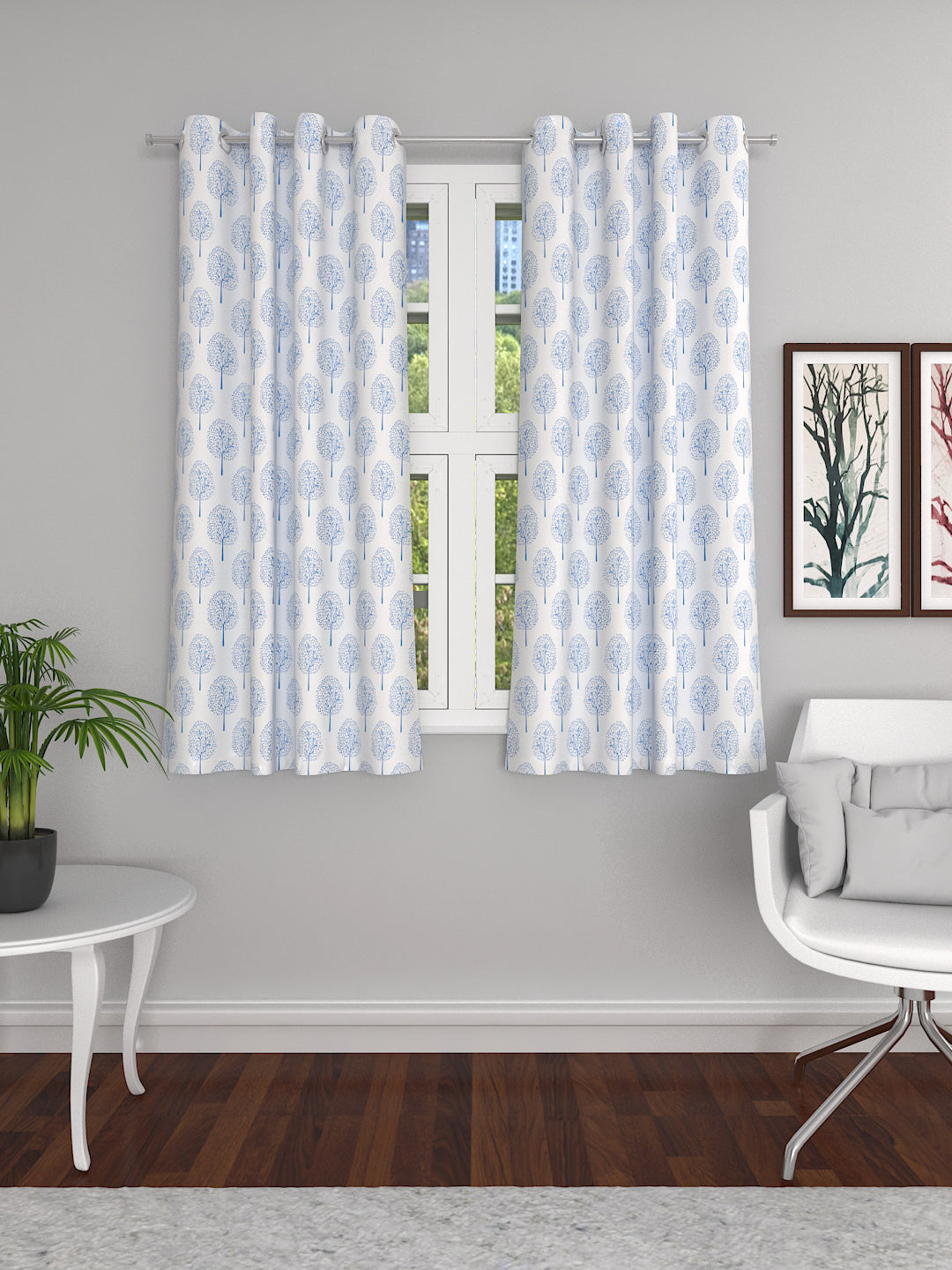 Soumya Premium Lightweight Voile Semi Sheer Blue Eyelet Curtain, Pack of 1