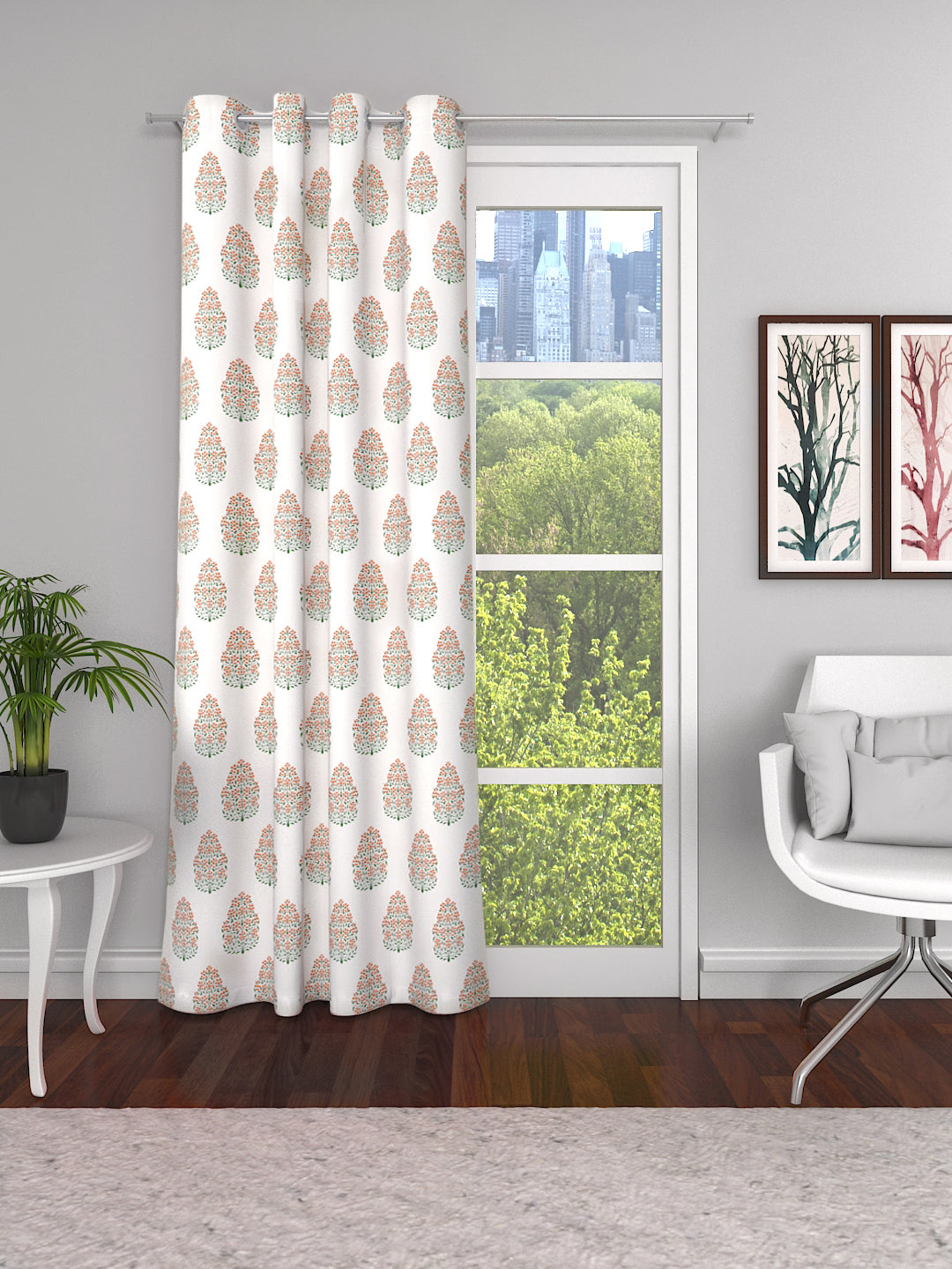 Soumya Premium Lightweight Voile Semi Sheer Orange Eyelet Curtain, Pack of 1