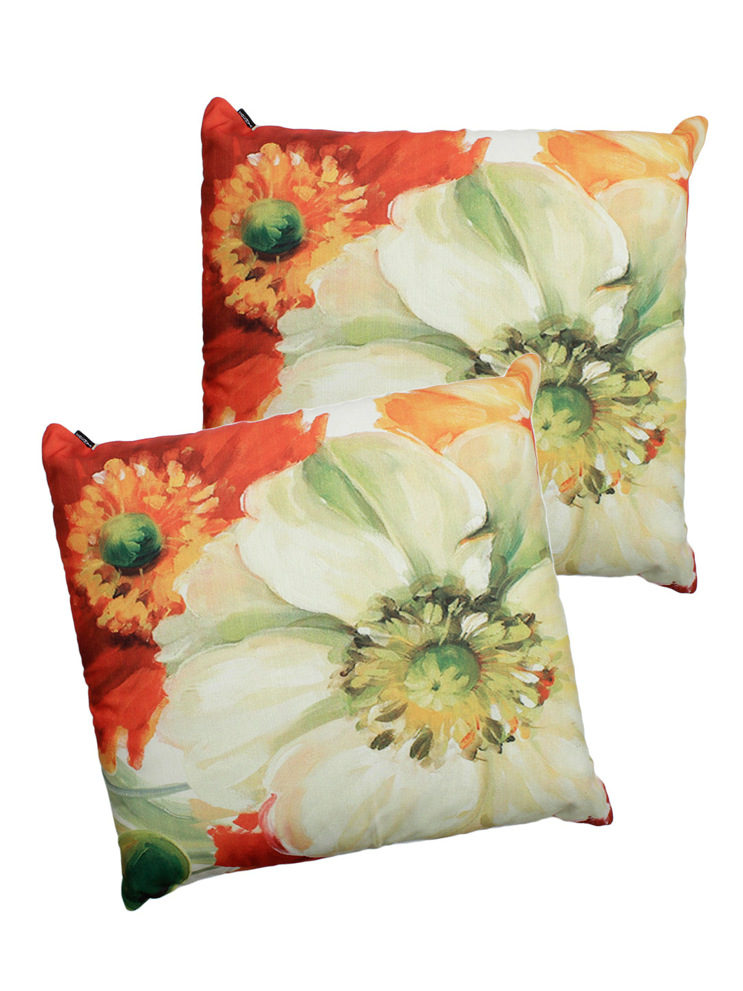 Set of 2 Digital Print Polylinen Fabric Floral Multi Color Cushion Cover Set, 2 pc Cushion Cover
