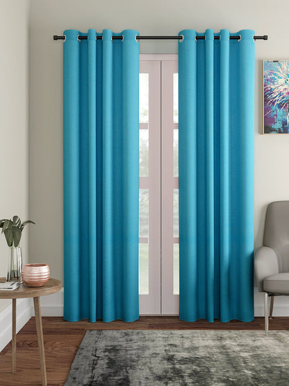 Soumya 100% Cotton Solid Firozi/Aqua Eyelet Curtain, Pack of 1