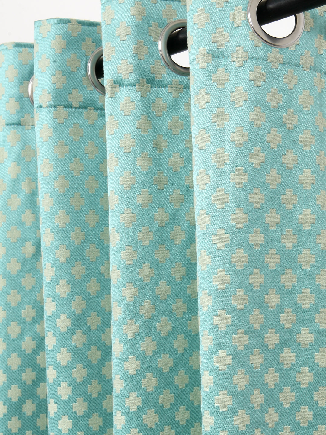 Soumya Dupion Silk Premium Turquoise Eyelet Curtain, Pack of 1