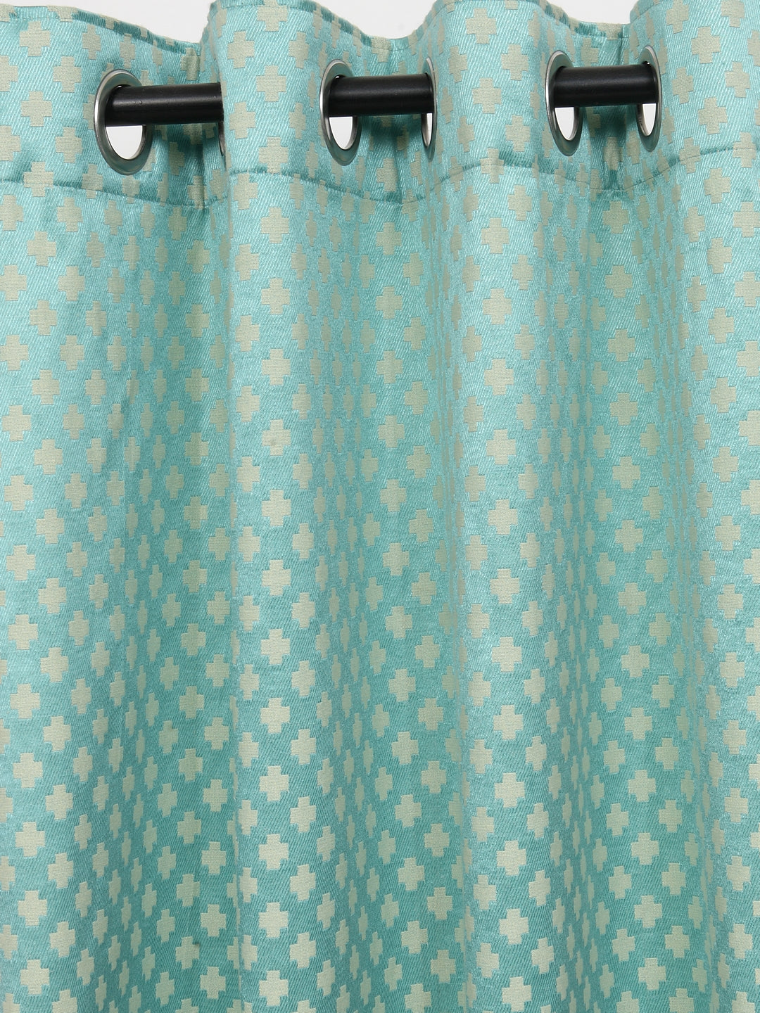 Soumya Dupion Silk Premium Turquoise Eyelet Curtain, Pack of 1