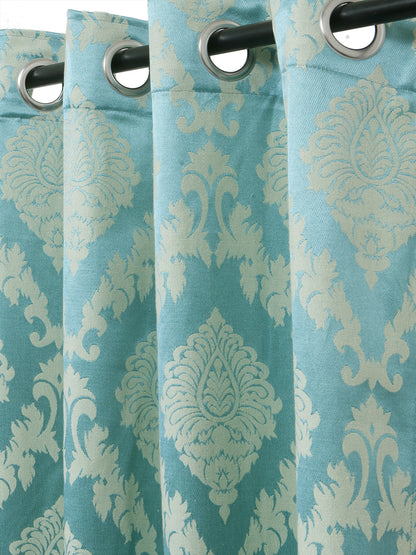 Soumya Dupion Silk Premium Turquoise Eyelet Curtain, Pack of 1