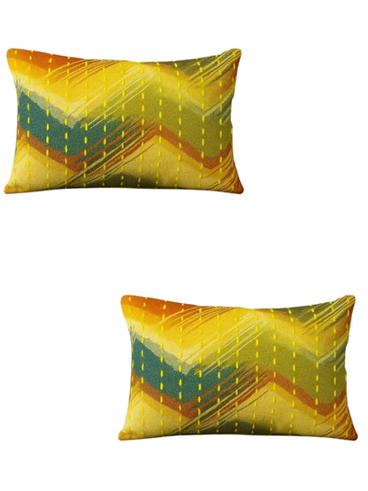 Set Of 2 Sunburst Zigzag Hand-Stitched Cushion Covers