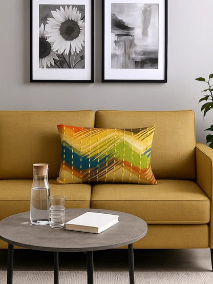 Set Of 2 Sunburst Zigzag Hand-Stitched Cushion Covers