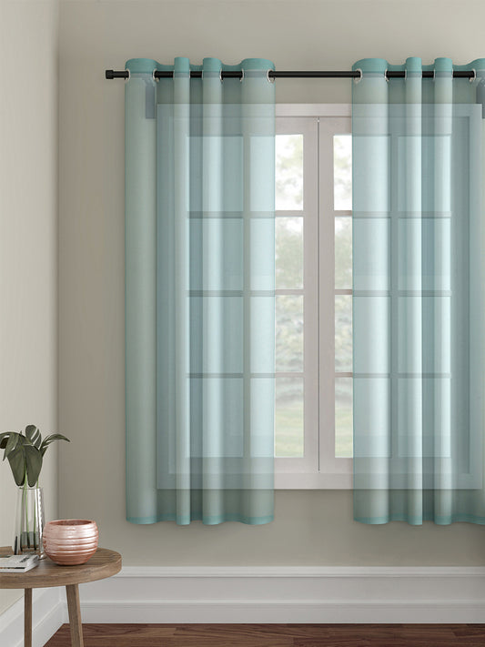 Soumya Premium Lightweight Solid Sheer Firozi/Aqua Color Linen Curtain, Pack of 1