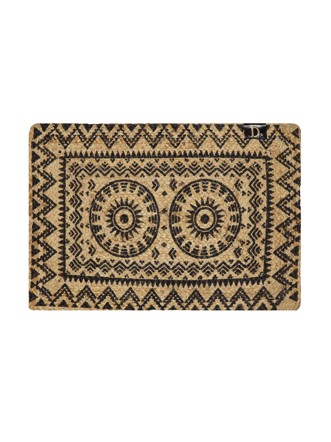 Natural Jute Braided Washable Printed Mat Black Color for Door, 1 Pc. Mat