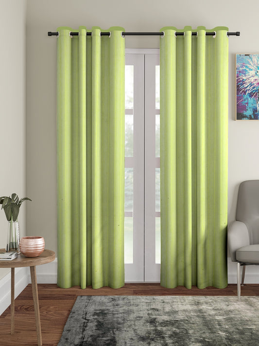 Soumya Premium Lightweight Solid Stripes Sheer Green Color Linen Curtain, Pack of 1