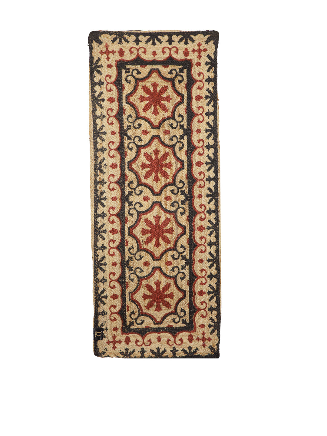 Natural Jute Braided Washable Printed Mat Maroon Color for Door and Bed Side, 1 Pc. Mat