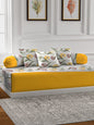 Mix n Match Cotton Floral Design Yellow Color Diwan Set, 1 Diwan Sheet, 2 Bolster Cover, 3 Cushion Covers