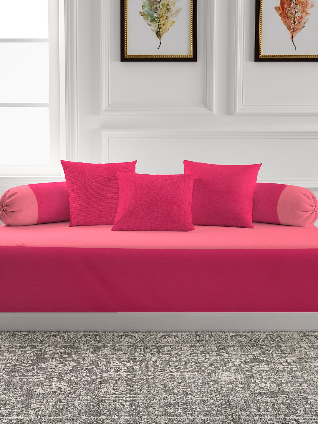 Diwan Set in Fushia/Pink color made with  Cotton Material , Bedding - 6 Pcs Set