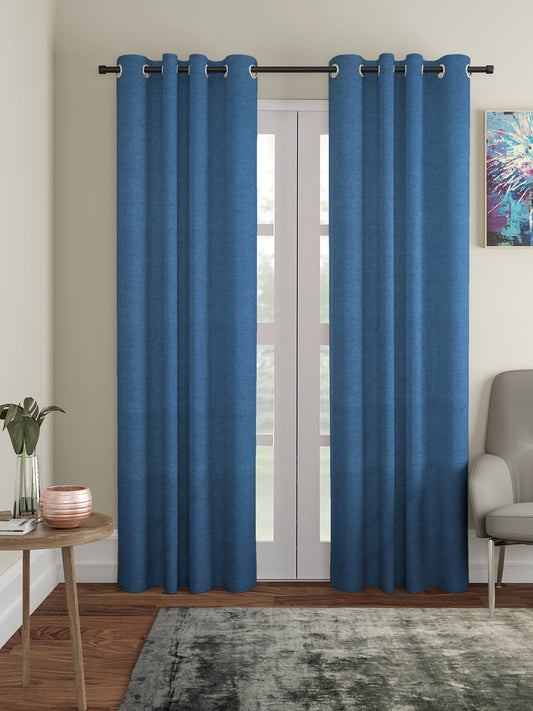 Soumya 100% Cotton Solid Blue Eyelet Curtain, Pack of 1