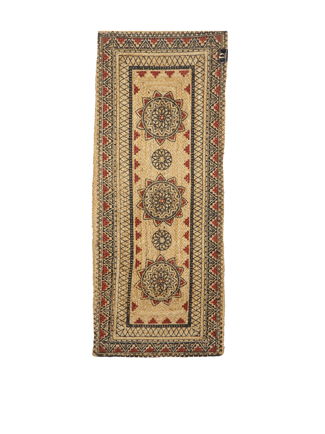 Natural Jute Braided Washable Printed Mat Maroon and Black Color for Door and Bed Side, 1 Pc. Mat