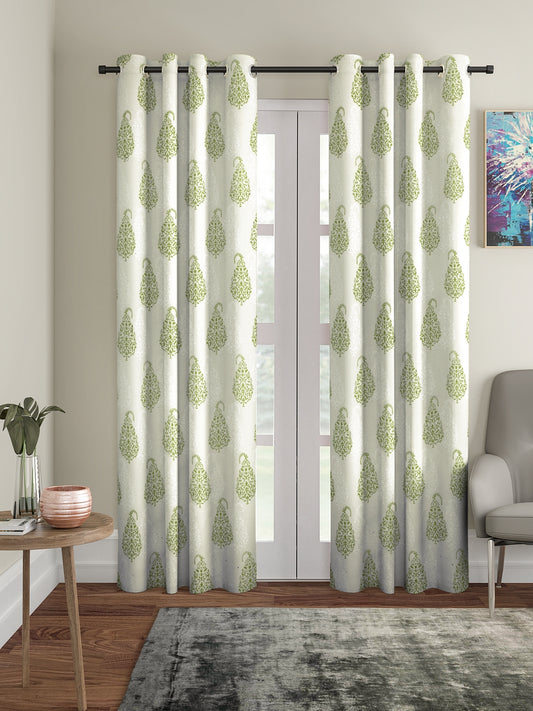 Soumya 100 % Cotton Voile Fabric Printed Light Green Eyelet Curtain, Pack of 1