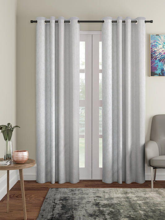 Soumya Premium Lightweight Solid Stripes Sheer Grey/Silver Color Linen Curtain, Pack of 1