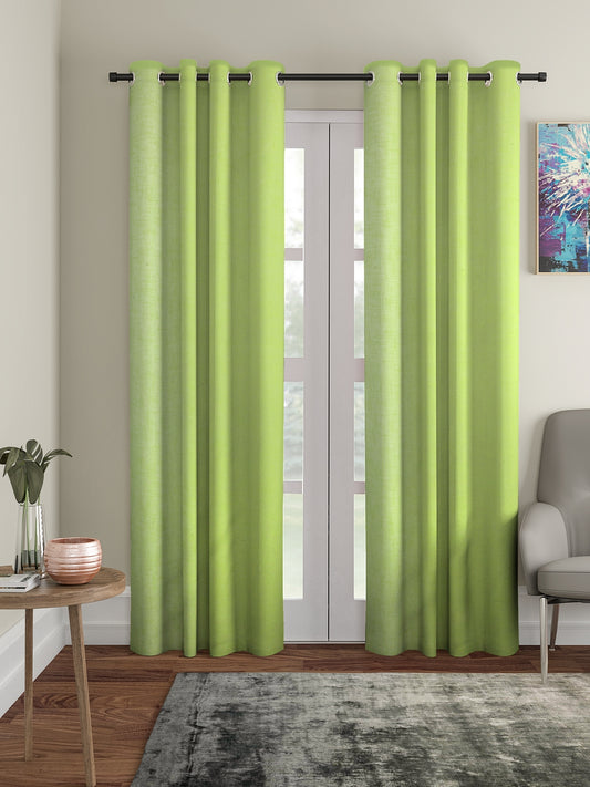 Soumya Premium Lightweight Solid Sheer Green Color Linen Curtain, Pack of 1