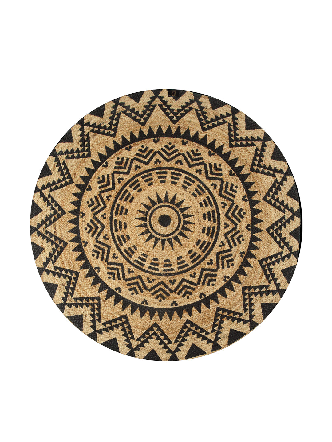 Natural Jute Braided Washable Printed Round Mat Black Color for Door and Bed Side, 1 Pc. Mat