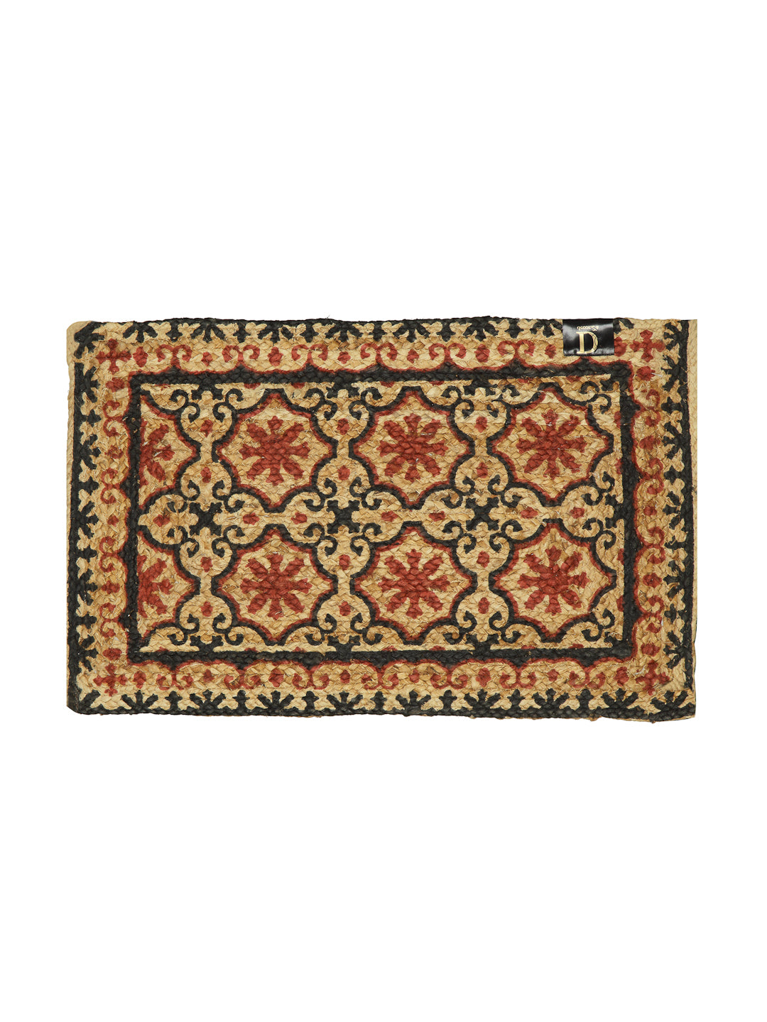 Natural Jute Braided Washable Printed Mat Maroon Color for Door, 1 Pc. Mat