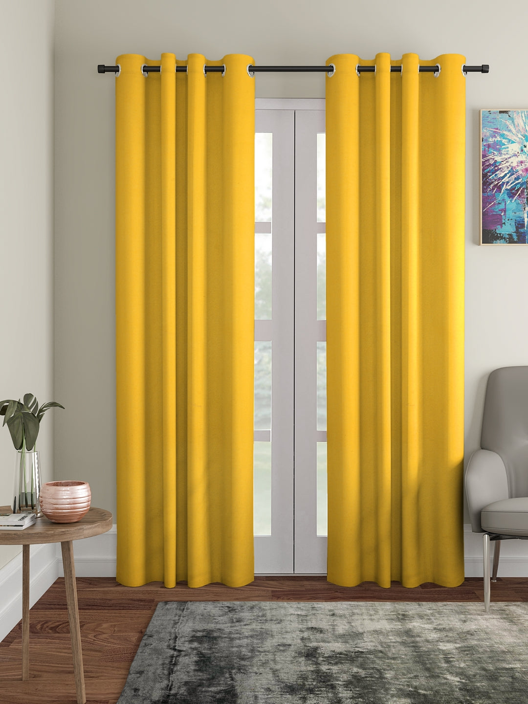 Soumya 100% Cotton Solid Yellow Eyelet Curtain, Pack of 1