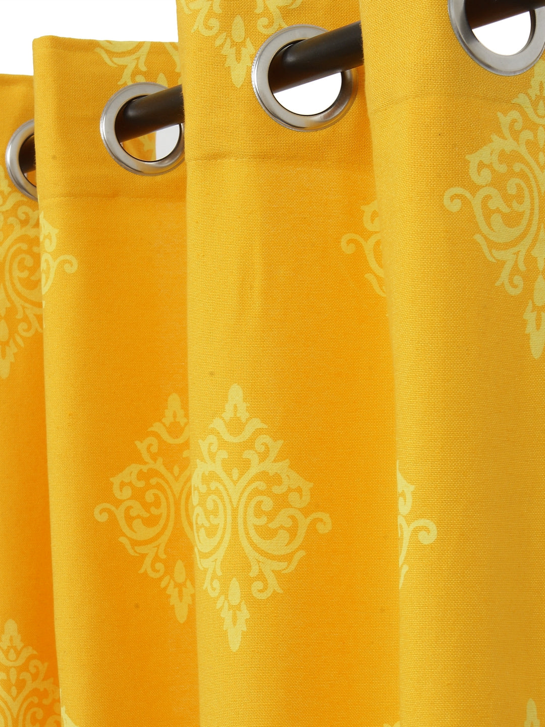 Soumya Floral Printed Solid Premium Yellow Cotton Curtain, Pack of 1