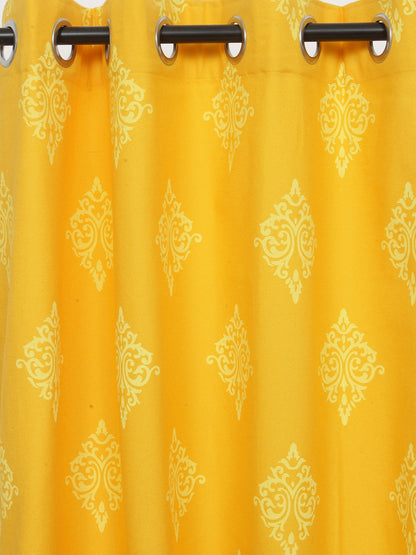 Soumya Floral Printed Solid Premium Yellow Cotton Curtain, Pack of 1