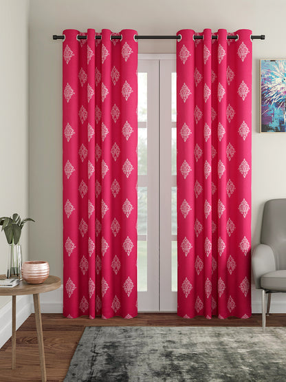 Soumya Floral Printed Solid Premium Pink Cotton Curtain,  Pack of 1