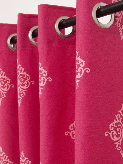 Soumya Floral Printed Solid Premium Pink Cotton Curtain,  Pack of 1