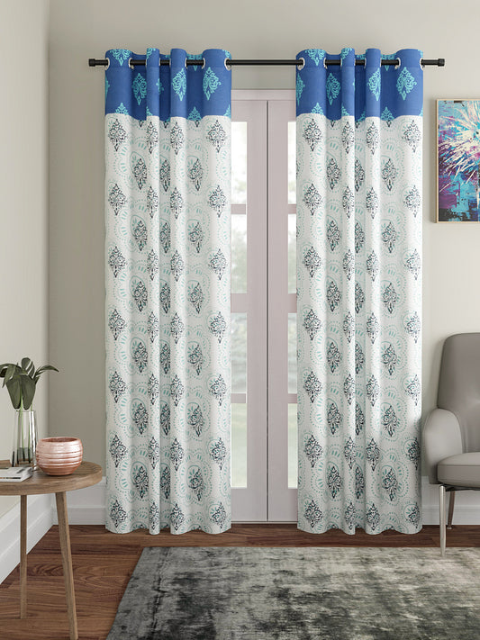 Soumya Floral Printed Premium Blue Cotton Curtain, Pack of 1