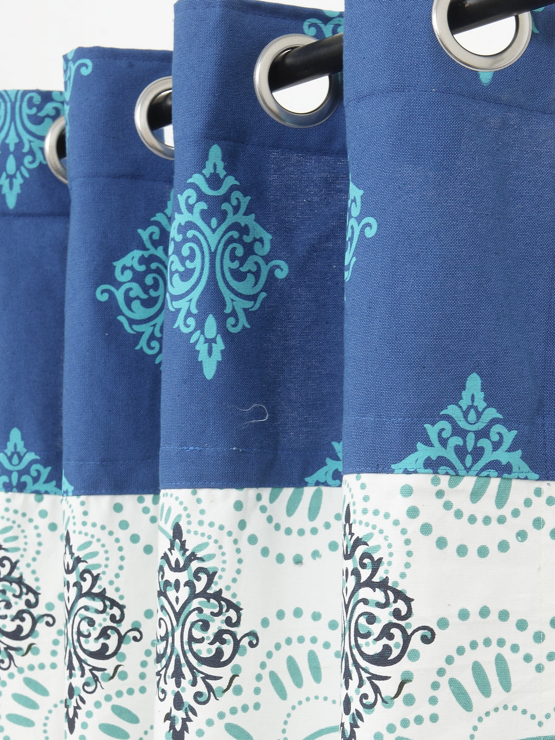 Soumya Floral Printed Premium Blue Cotton Curtain, Pack of 1