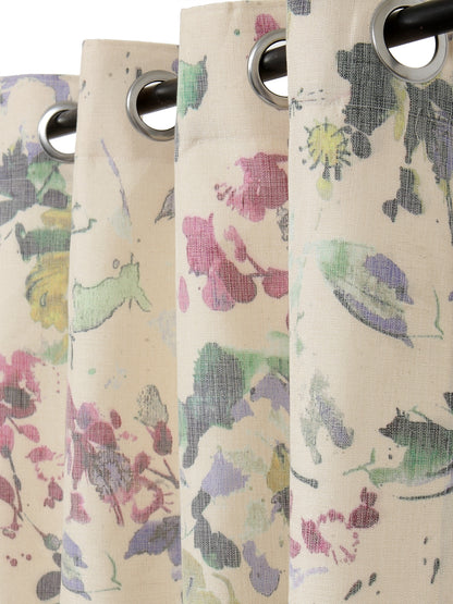 Floral Jute Digital Printed Premium Yellow Eyelet Curtain, Pack of 1